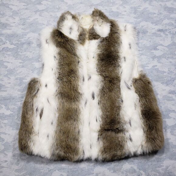 giacca Jackets & Blazers - Giacca Vest Faux Fur Womens Large Beige Brown Zip Up Mafia‎ Wife